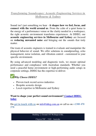 Transforming Soundscapes: Acoustic Engineering Services in Melbourne & Sydney