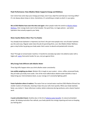 Peak Performance Alkaline Water Supports Energy and Wellness