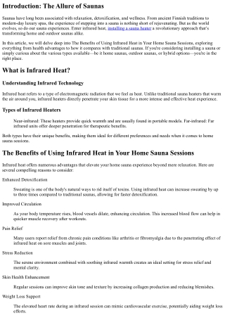 The Benefits of Using Infrared Heat in Your Home Sauna Sessions