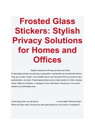 Frosted Glass Stickers_ Stylish Privacy Solutions for Homes and Offices