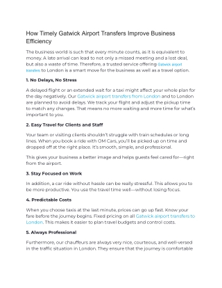 How Timely Gatwick Airport Transfers Improve Business Efficiency