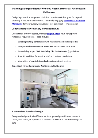Planning a Surgery Fitout Why You Need Commercial Architects in Melbourne