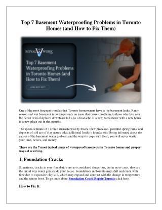 Top 7 Basement Waterproofing Problems in Toronto Homes