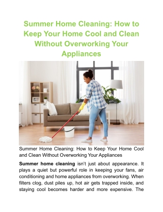 Summer Home Cleaning: How to Keep Your Home Cool and Clean Without Overworking Y