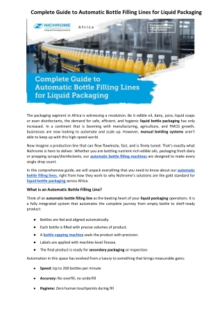 COMPLETE GUIDE TO AUTOMATIC BOTTLE FILLING LINES FOR LIQUID PACKAGING