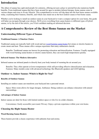 A Comprehensive Review of the Best Home Saunas on the Market