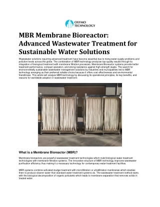 MBR Membrane Bioreactor in USA | Smart Water Treatment