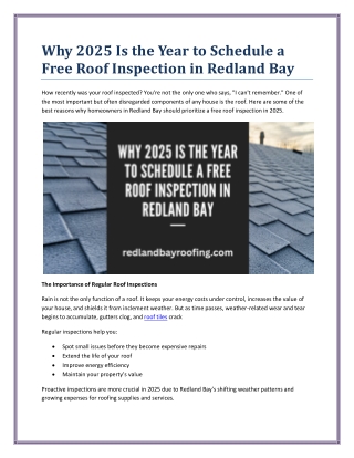Why 2025 Is the Year to Schedule a Free Roof Inspection in Redland Bay