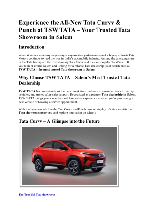Experience the All-New Tata Curvv & Punch at TSW TATA – Your Trusted Tata Showroom in Salem