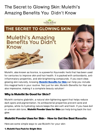 The Secret to Glowing Skin Mulethi's Amazing Benefits You Didn't Know
