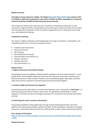 Disposable Wipes Market Insights, Share, Future Growth, 2032