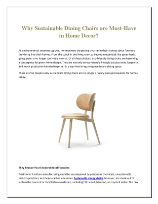 Why Sustainable Dining Chairs are Must-Have in Home Decor