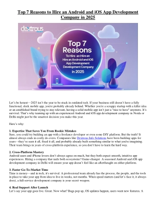 Top 7 Reasons to Hire an Android and iOS App Development Company in 2025