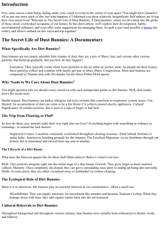 The Secret Life of Dirt Bunnies: A Docudrama