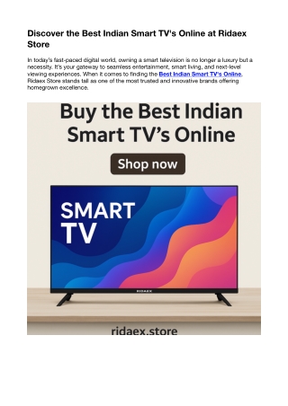 Buy the Best Indian Smart TV’s Online – Ridaex Store