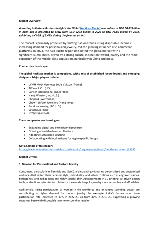 Necklace Market Size, Share, Regional Insights, 2032