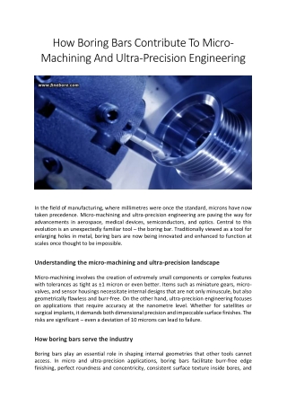 How Boring Bars Contribute To Micro-Machining And Ultra-Precision Engineering