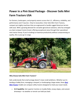 Power in a Pint-Sized Package - Discover Solis Mini Farm Tractors USA