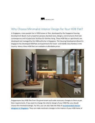 Why Choose Minimalist Interior Design for Your HDB Flat