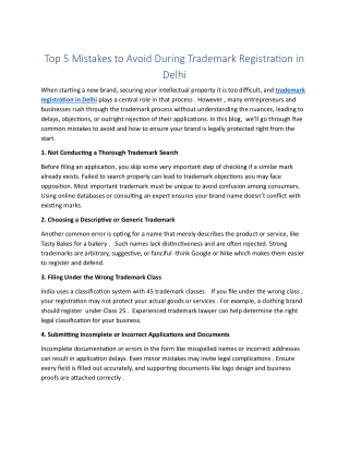 Top 5 Mistakes to Avoid During Trademark Registration in Delhi
