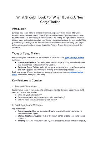 What Should I Look For When Buying A New Cargo Trailer