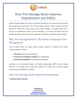 How Tire Storage Racks Improve Organization and Safety