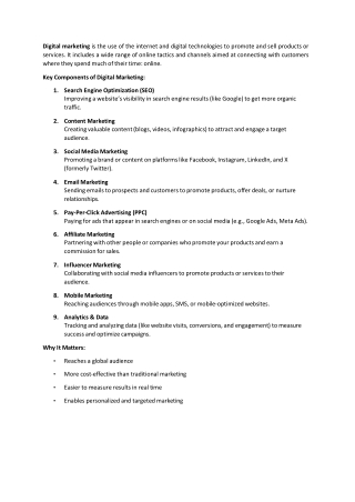 Digital marketing is the use of the internet and digital technologies to promote and sell products or services