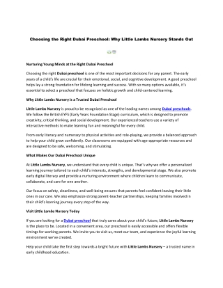 Choosing the Right Dubai Preschool - Why Little Lambs Nursery Stands Out