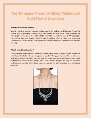 The Timeless Charm of Silver Plated and Gold Plated Jewellery