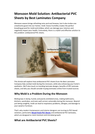 Monsoon Mold Solution Antibacterial PVC Sheets by Best Laminates Company