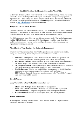 Real TikTok Likes, Real Results Powered by Viewtifulday