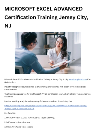 MICROSOFT EXCEL ADVANCED Certification Training Jersey City, NJ