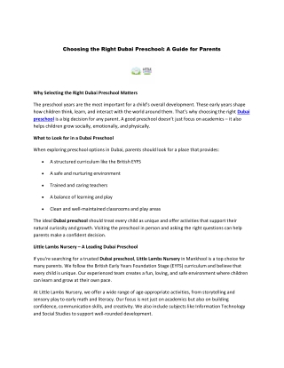 Choosing the Right Dubai Preschool - A Guide for Parents