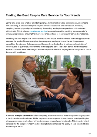 Finding the Best Respite Care Service for Your Needs