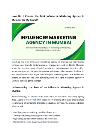 How Do I Choose the Best Influencer Marketing Agency in Mumbai for My Brand