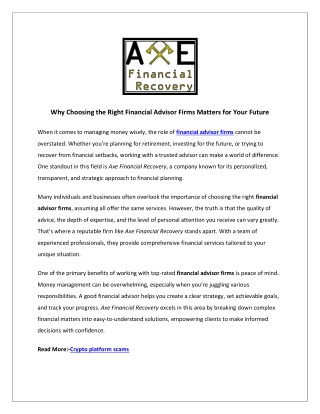 Why Choosing the Right Financial Advisor Firms Matters for Your Future