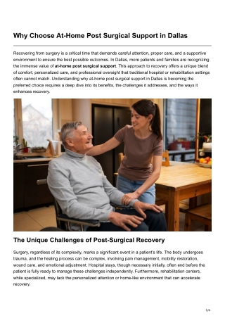 Why Choose At-Home Post Surgical Support in Dallas