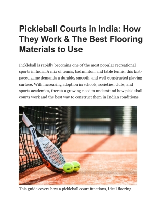 Pickleball Court Construction in India: Materials, Method & Modern Flooring