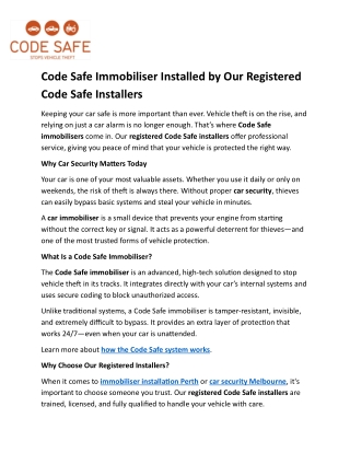 Code Safe Immobiliser Installed by Our Registered Code Safe Installers