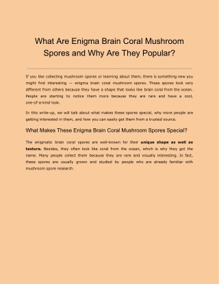 What Are Enigma Brain Coral Mushroom Spores and Why Are They Popular?
