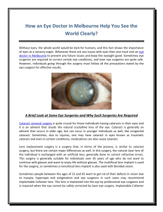 How an Eye Doctor in Melbourne Help You See the World Clearly