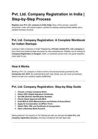 Pvt. Ltd. Company Registration in India