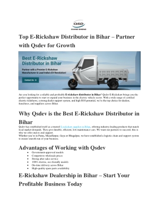 Top E-Rickshaw Distributor in Bihar