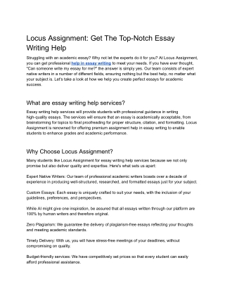Locus Assignment_ Get The Top-Notch Essay Writing Help
