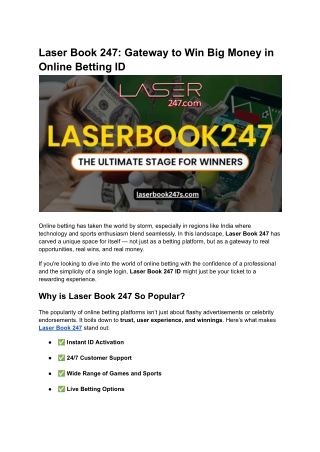 Laser Book 247_ Gateway to Win Big Money in Online Betting with Just One ID