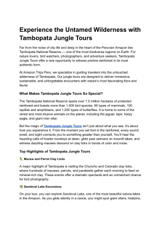 Experience the Untamed Wilderness with Tambopata Jungle Tours