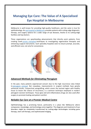 Managing Eye Care The Value of A Specialised Eye Hospital in Melbourne