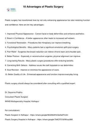 10 Advantages of Plastic Surgery – Dr. Deyonna Prabhu