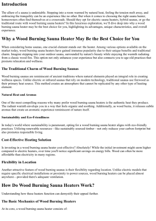 Why a Wood Burning Sauna Heater May Be the Best Choice for You
