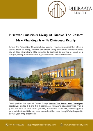 Discover Luxurious Living at Omaxe The Resort New Chandigarh